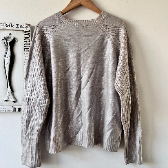 Simply Vera Vera Wang Metallic Silver Women's Cable Knit Pullover Tan Sweater L - Picture 7 of 10